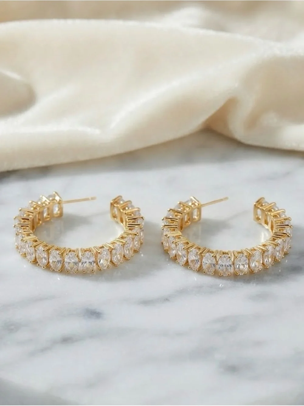 Crystal Marquise Gold Hoop Earrings